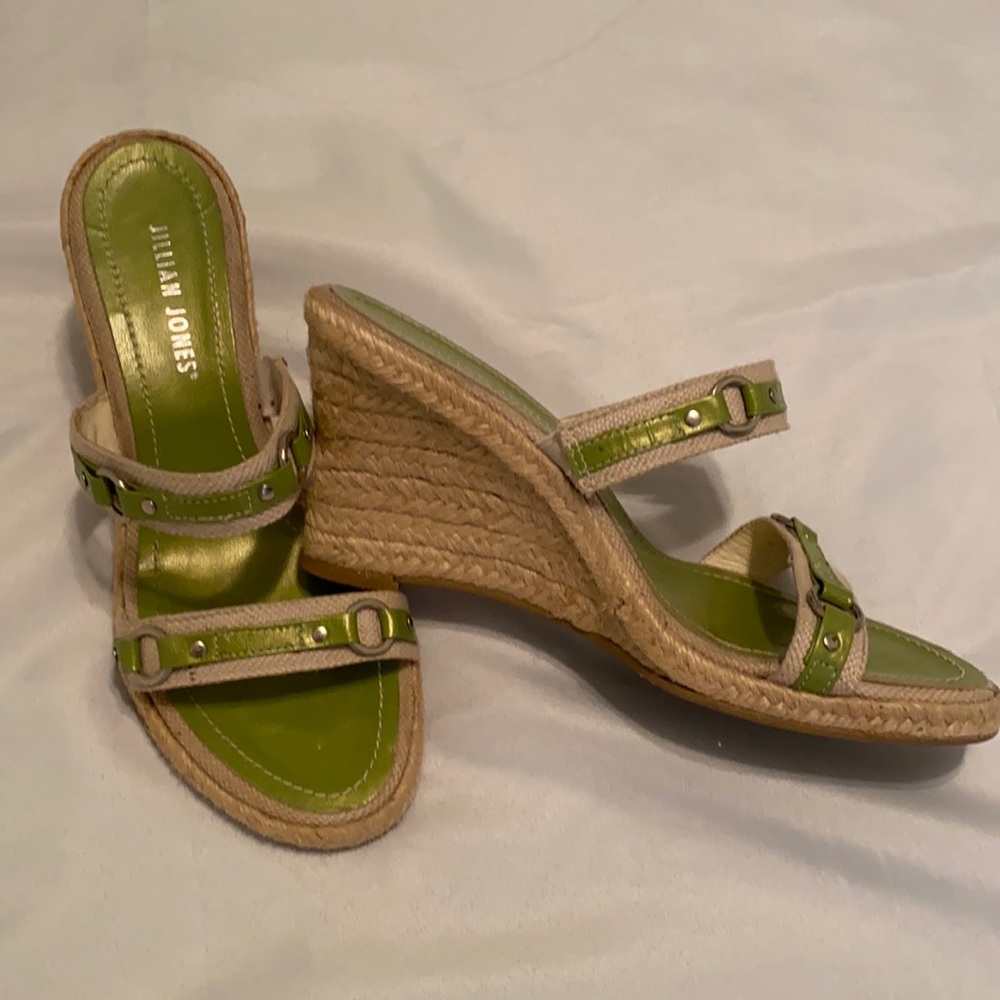 Espadrille wedge open-toe sandals with a pop of color.